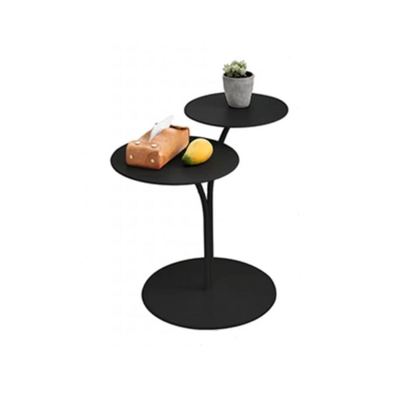 Mid-Century Modern Iron 2-Tier Side Table in Black and White Clearhalo 'Coffee & Accent Tables' 'End & Side Tables' 'end_side_tables' 'furn' 'furn_end_side_tables' 'Furniture' 'Living Room Furniture' 5437694