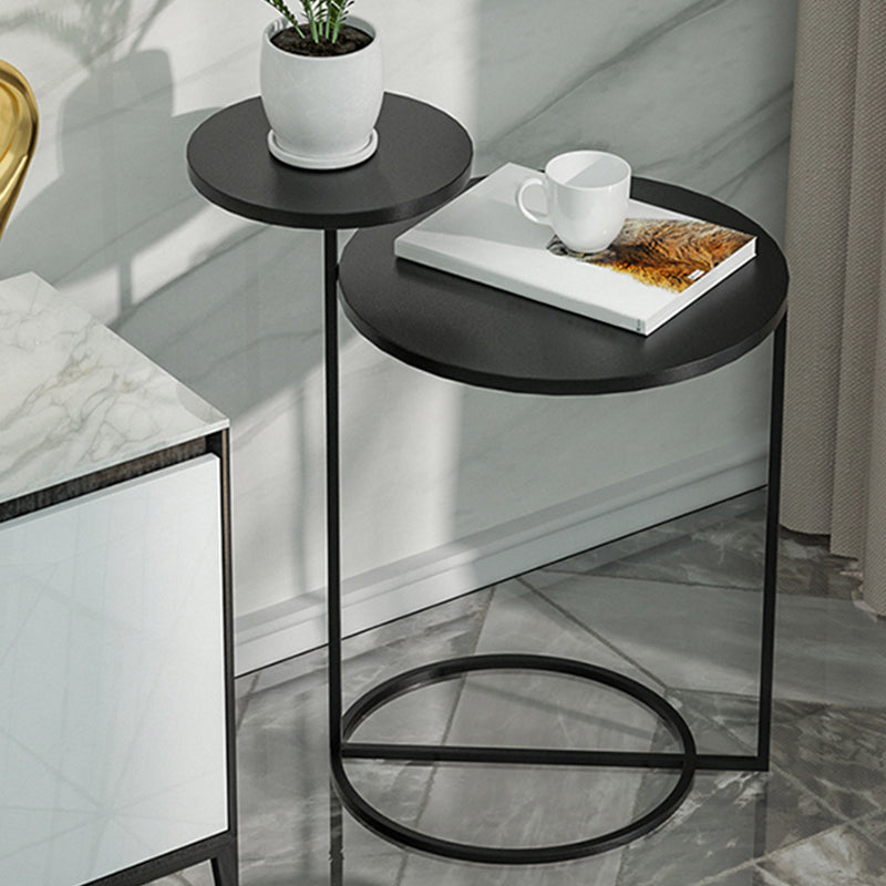 Mid-Century Modern Iron 2-Tier Side Table in Black and White Clearhalo 'Coffee & Accent Tables' 'End & Side Tables' 'end_side_tables' 'furn' 'furn_end_side_tables' 'Furniture' 'Living Room Furniture' 5437698