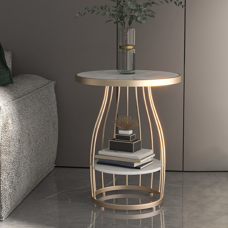 Tavolino rotondo moderno in ardesia da 19,6 pollici in metallo tavolino con scaffale