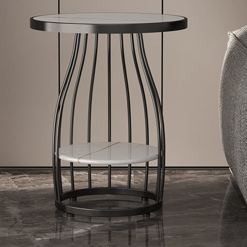 Tavolino rotondo moderno in ardesia da 19,6 pollici in metallo tavolino con scaffale