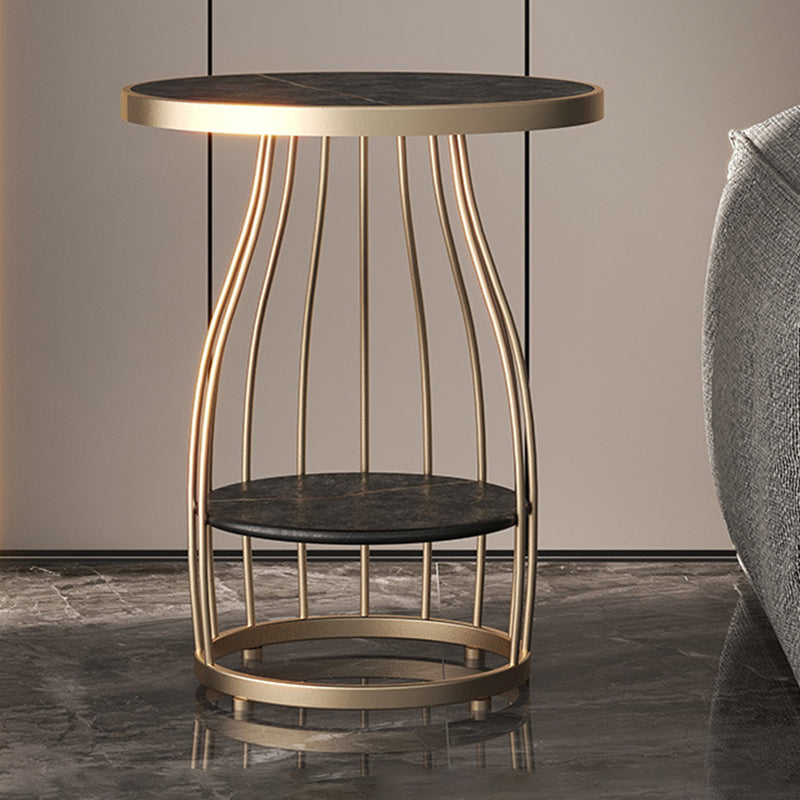 Tavolino rotondo moderno in ardesia da 19,6 pollici in metallo tavolino con scaffale