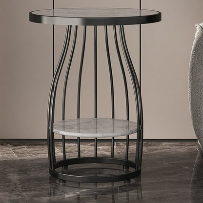 Tavolino rotondo moderno in ardesia da 19,6 pollici in metallo tavolino con scaffale