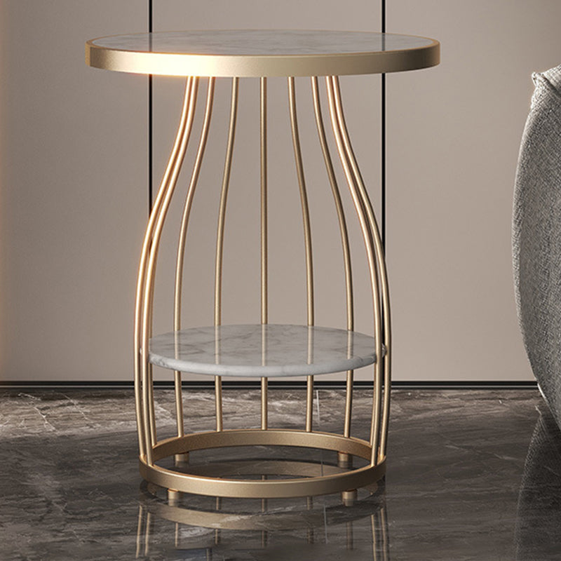 Tavolino rotondo moderno in ardesia da 19,6 pollici in metallo tavolino con scaffale