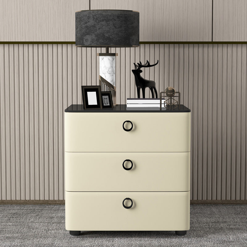Contemporary Solid Wood Nightstand 23" Tall Night Table with Glass Top Off-White Clearhalo 'Bedroom Furniture' 'furn' 'furn_night_stand' 'Furniture' 'night_stand' 'Nightstands' 5437749