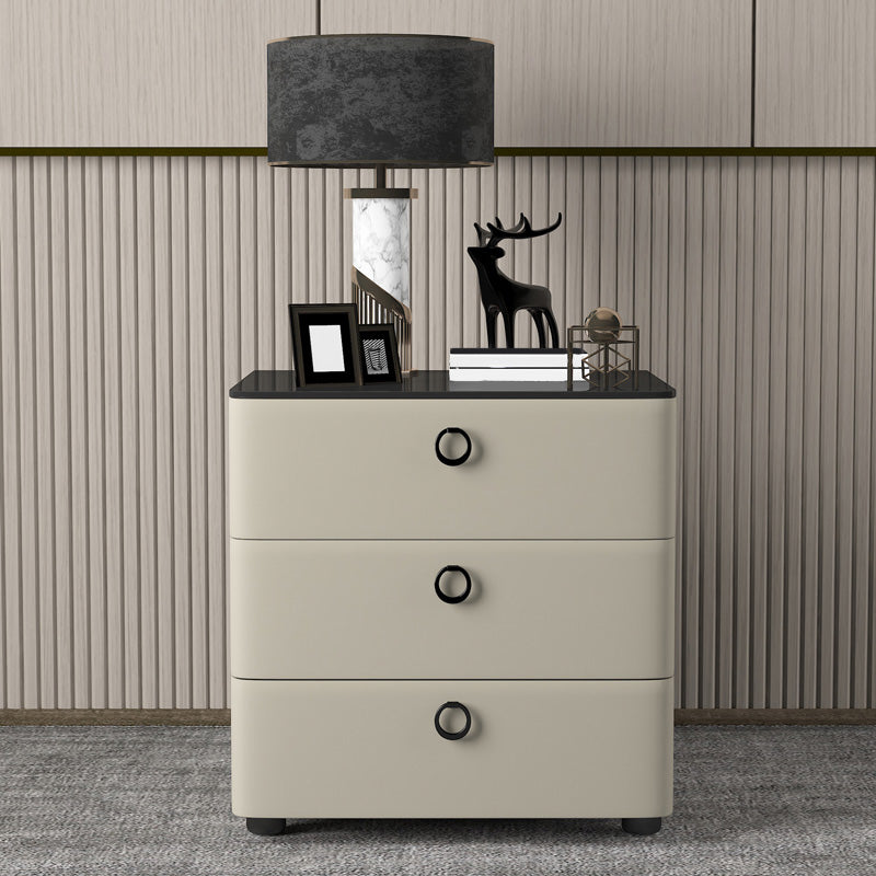 Contemporary Solid Wood Nightstand 23" Tall Night Table with Glass Top Light Gray Clearhalo 'Bedroom Furniture' 'furn' 'furn_night_stand' 'Furniture' 'night_stand' 'Nightstands' 5437753