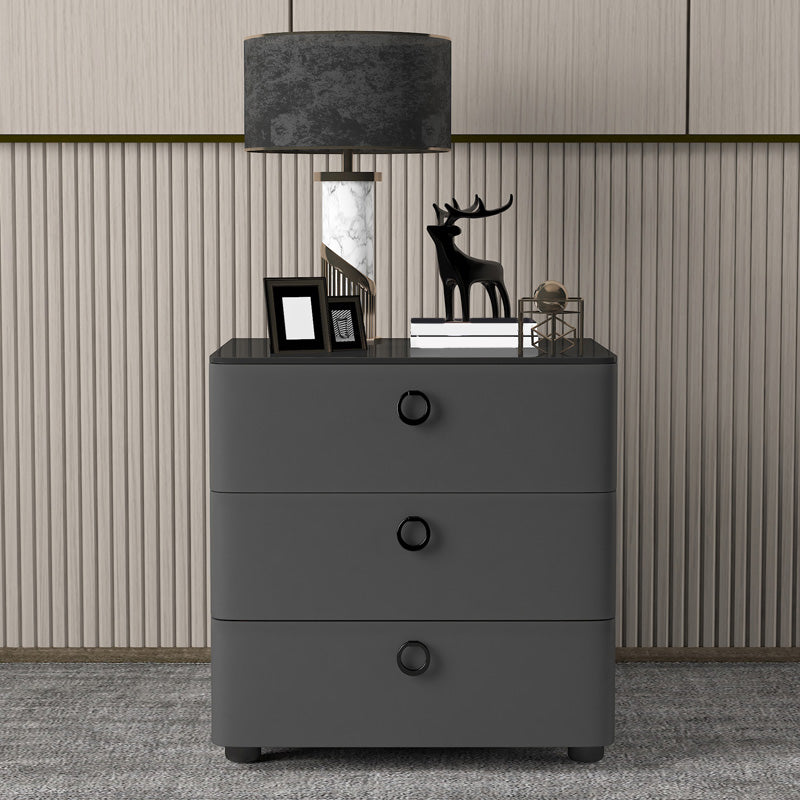 Contemporary Solid Wood Nightstand 23" Tall Night Table with Glass Top Dark Gray Clearhalo 'Bedroom Furniture' 'furn' 'furn_night_stand' 'Furniture' 'night_stand' 'Nightstands' 5437756