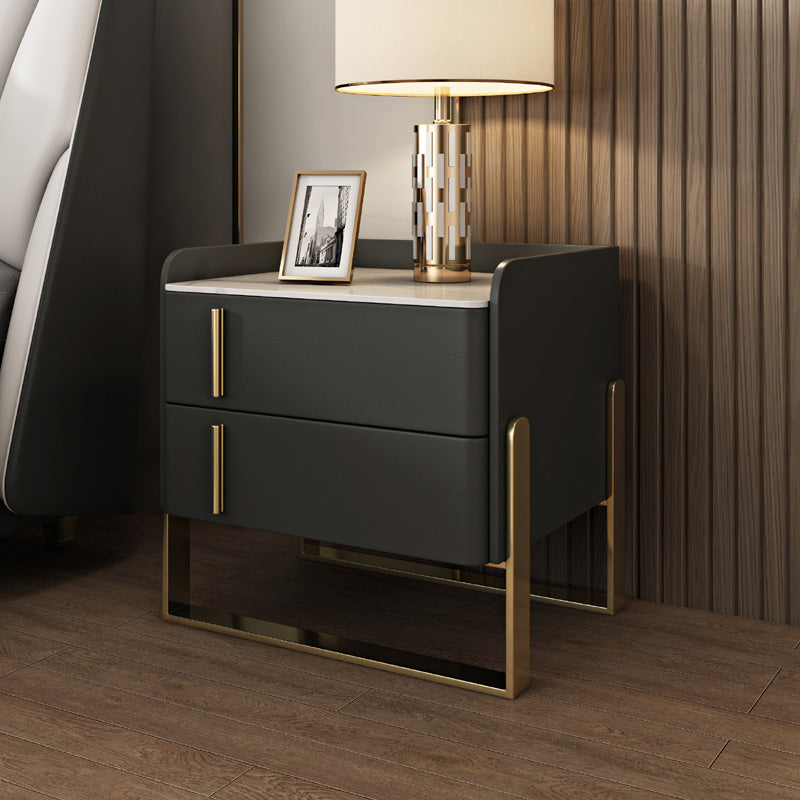 Glam Nightstand with 2 Drawer 20-inch Tall Leather Night Table Dark Gray Clearhalo 'Bedroom Furniture' 'furn' 'furn_night_stand' 'Furniture' 'night_stand' 'Nightstands' 5437779