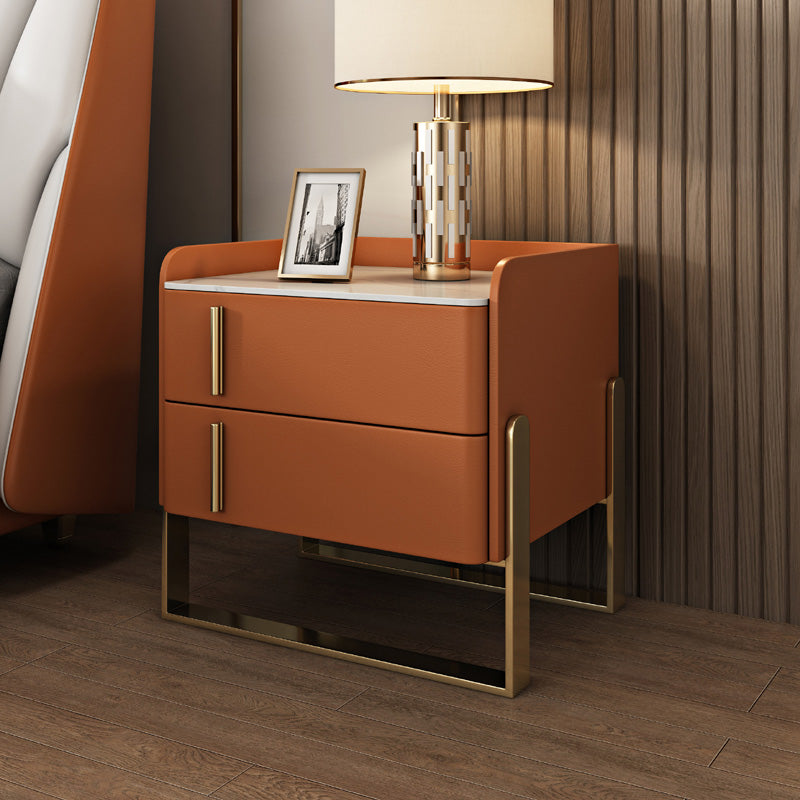 Glam Nightstand with 2 Drawer 20-inch Tall Leather Night Table Orange Clearhalo 'Bedroom Furniture' 'furn' 'furn_night_stand' 'Furniture' 'night_stand' 'Nightstands' 5437780