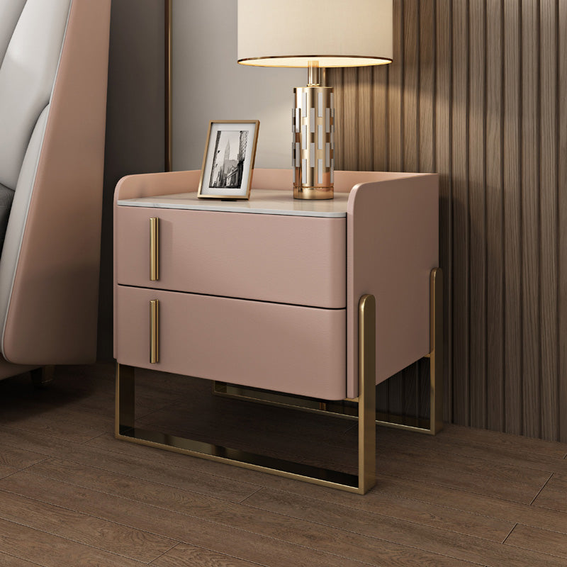 Glam Nightstand with 2 Drawer 20-inch Tall Leather Night Table Pink Clearhalo 'Bedroom Furniture' 'furn' 'furn_night_stand' 'Furniture' 'night_stand' 'Nightstands' 5437781
