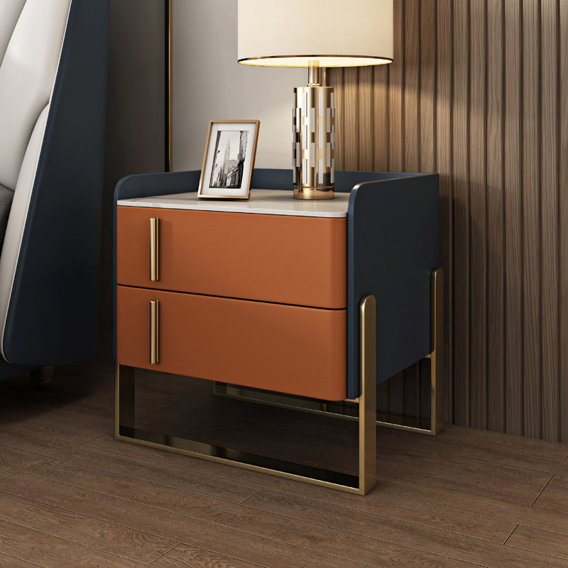 Glam Nightstand with 2 Drawer 20-inch Tall Leather Night Table Dark Blue-Orange Clearhalo 'Bedroom Furniture' 'furn' 'furn_night_stand' 'Furniture' 'night_stand' 'Nightstands' 5437783