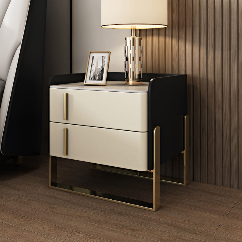 Glam Nightstand with 2 Drawer 20-inch Tall Leather Night Table Black-White Clearhalo 'Bedroom Furniture' 'furn' 'furn_night_stand' 'Furniture' 'night_stand' 'Nightstands' 5437784