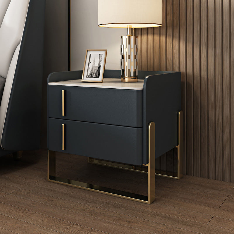 Glam Nightstand with 2 Drawer 20-inch Tall Leather Night Table Dark Blue Clearhalo 'Bedroom Furniture' 'furn' 'furn_night_stand' 'Furniture' 'night_stand' 'Nightstands' 5437788