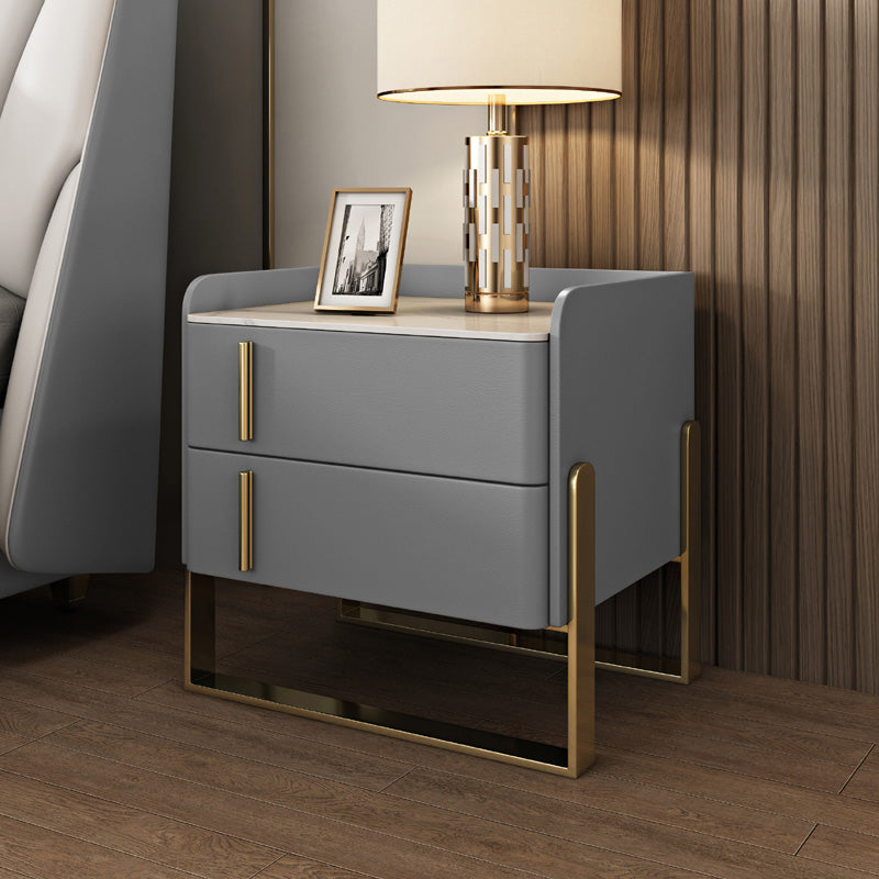 Glam Nightstand with 2 Drawer 20-inch Tall Leather Night Table Light Gray Clearhalo 'Bedroom Furniture' 'furn' 'furn_night_stand' 'Furniture' 'night_stand' 'Nightstands' 5437791