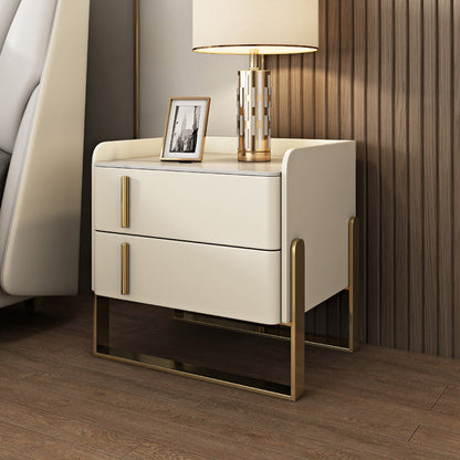Glam Nightstand with 2 Drawer 20-inch Tall Leather Night Table Off-White Clearhalo 'Bedroom Furniture' 'furn' 'furn_night_stand' 'Furniture' 'night_stand' 'Nightstands' 5437795