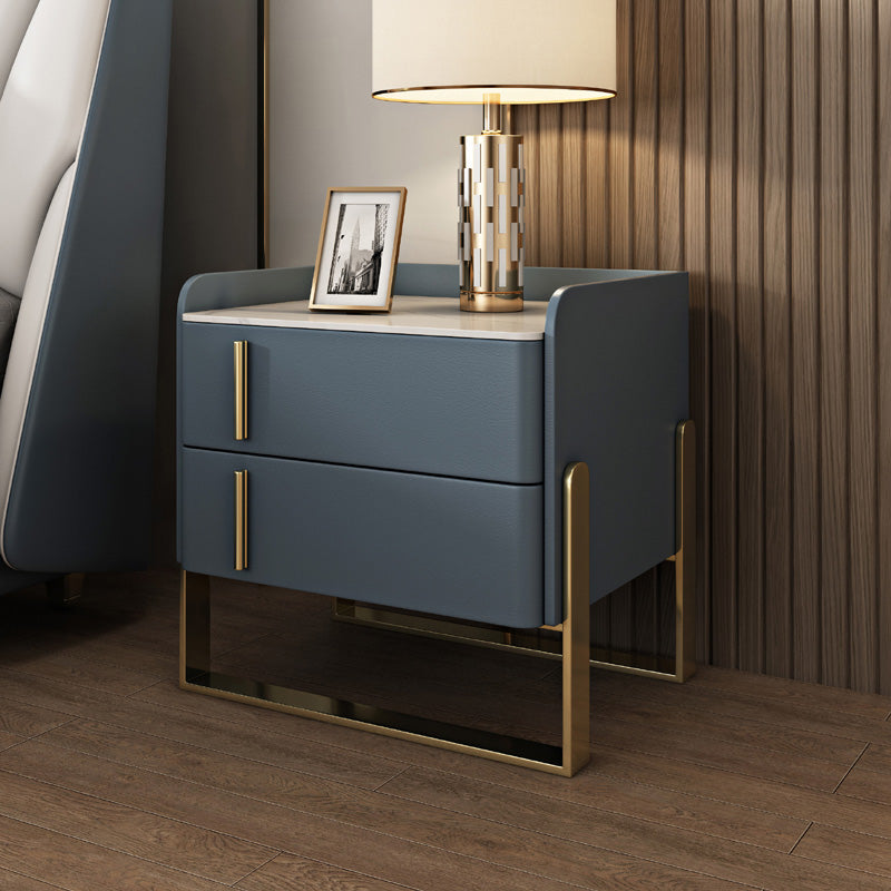 Glam Nightstand with 2 Drawer 20-inch Tall Leather Night Table Light Blue Clearhalo 'Bedroom Furniture' 'furn' 'furn_night_stand' 'Furniture' 'night_stand' 'Nightstands' 5437796