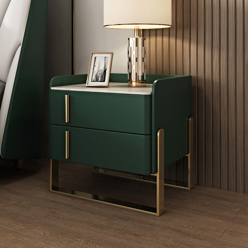 Glam Nightstand with 2 Drawer 20-inch Tall Leather Night Table Blackish Green Clearhalo 'Bedroom Furniture' 'furn' 'furn_night_stand' 'Furniture' 'night_stand' 'Nightstands' 5437799