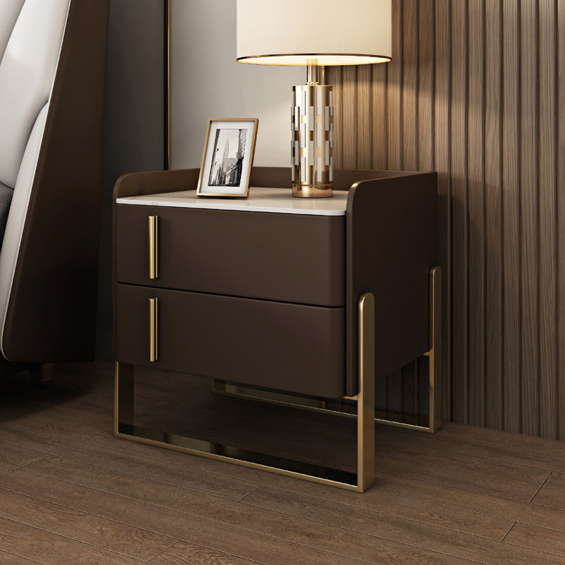 Glam Nightstand with 2 Drawer 20-inch Tall Leather Night Table Coffee Clearhalo 'Bedroom Furniture' 'furn' 'furn_night_stand' 'Furniture' 'night_stand' 'Nightstands' 5437800