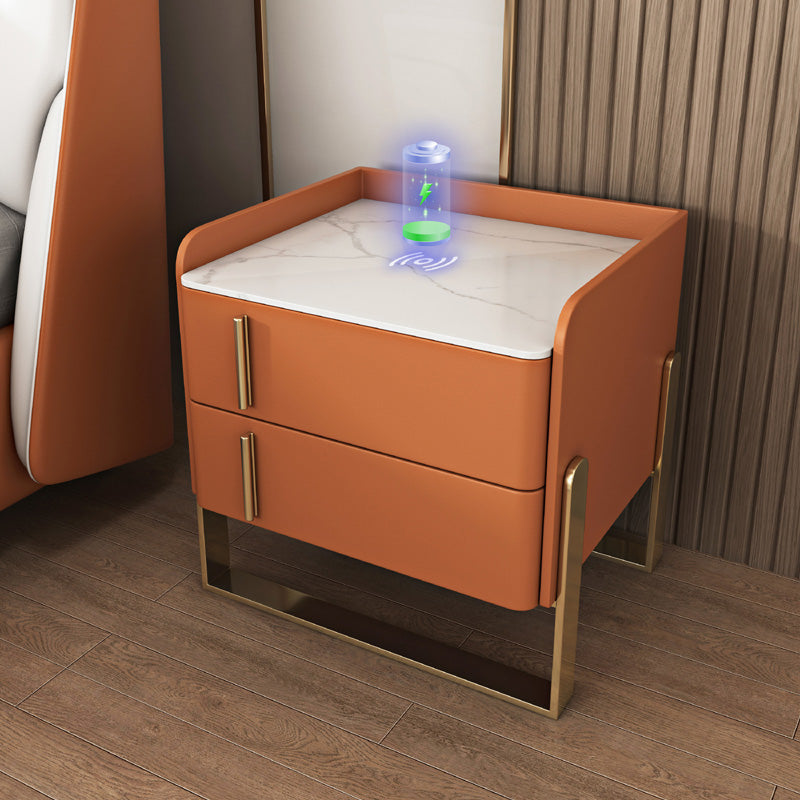 Glam Nightstand with 2 Drawer 20-inch Tall Leather Night Table Grey Clearhalo 'Bedroom Furniture' 'furn' 'furn_night_stand' 'Furniture' 'night_stand' 'Nightstands' 5437801