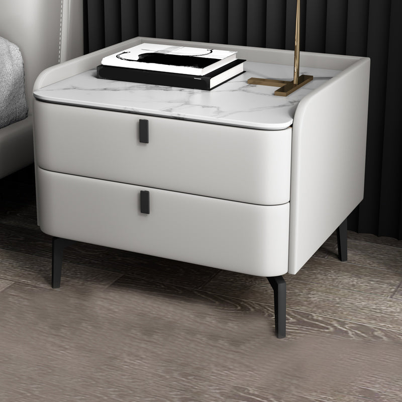 Moderne 20-inch lange vaste houten nachttafel 2-ladjes stenen top nachtkastje