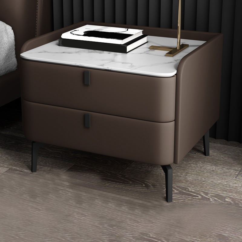 Moderner 20-Zoll hoher Massivholz-Nachttisch 2-Drawer-Stein-Top Nachttisch