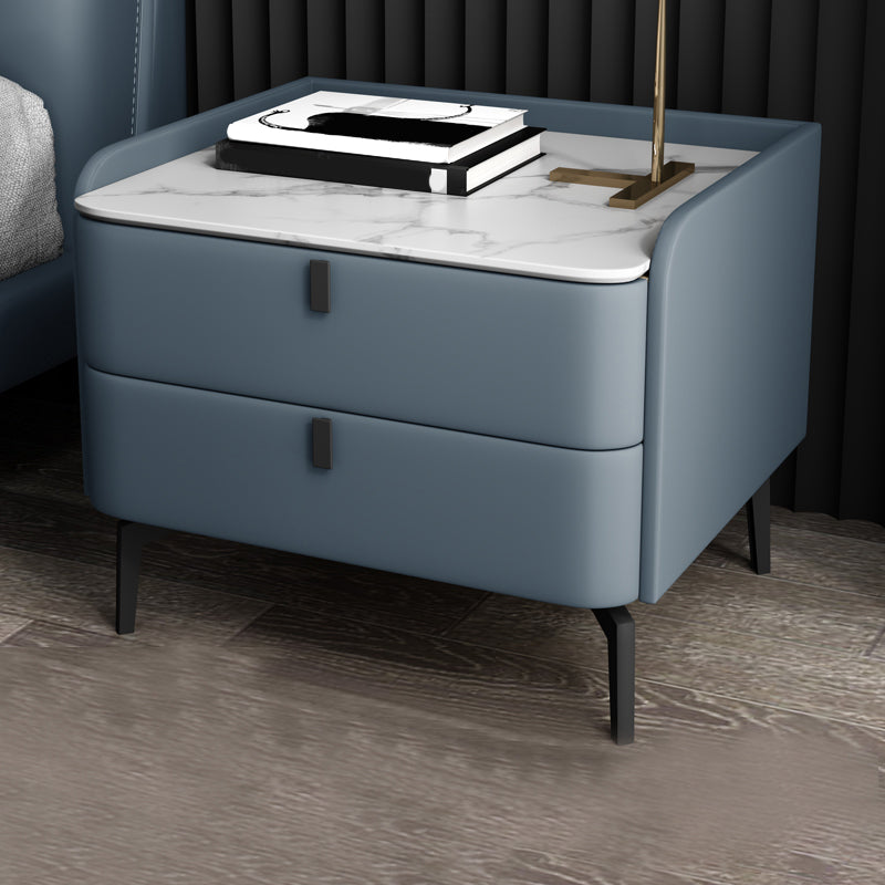 Moderne 20-inch lange vaste houten nachttafel 2-ladjes stenen top nachtkastje