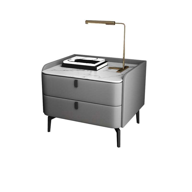 Moderner 20-Zoll hoher Massivholz-Nachttisch 2-Drawer-Stein-Top Nachttisch
