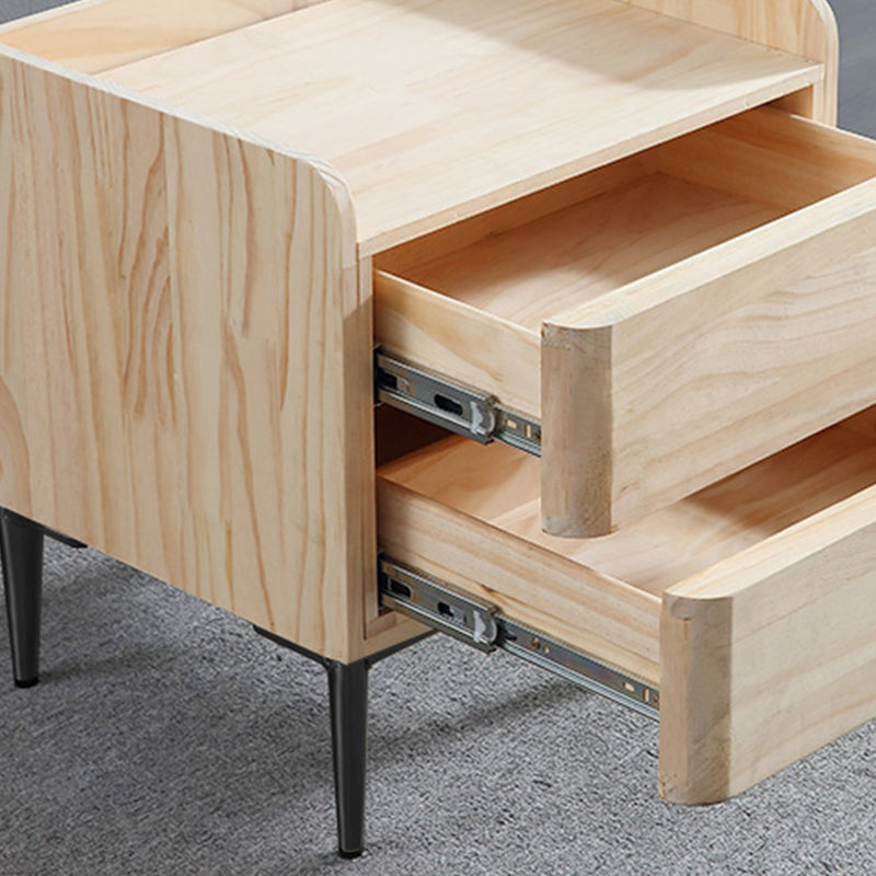 Moderner 20-Zoll hoher Massivholz-Nachttisch 2-Drawer-Stein-Top Nachttisch