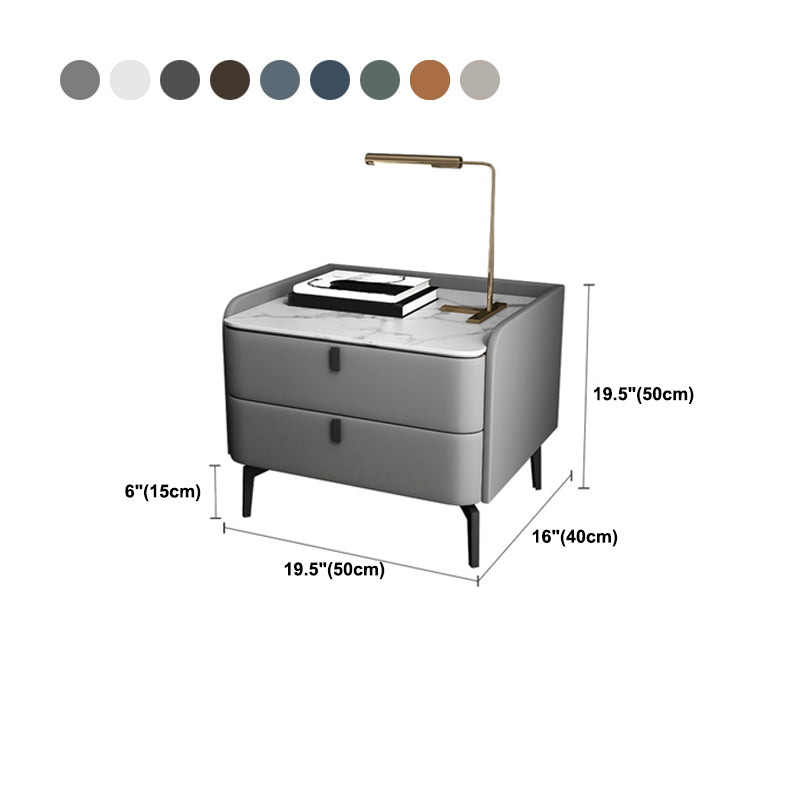 Moderner 20-Zoll hoher Massivholz-Nachttisch 2-Drawer-Stein-Top Nachttisch