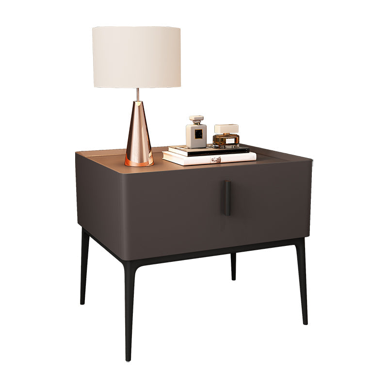 Mid-Century Modern 19-inch Tall Night Table 4 Legs Nightstand with 1 Drawer Khaki Clearhalo 'Bedroom Furniture' 'furn' 'furn_night_stand' 'Furniture' 'night_stand' 'Nightstands' 5437895