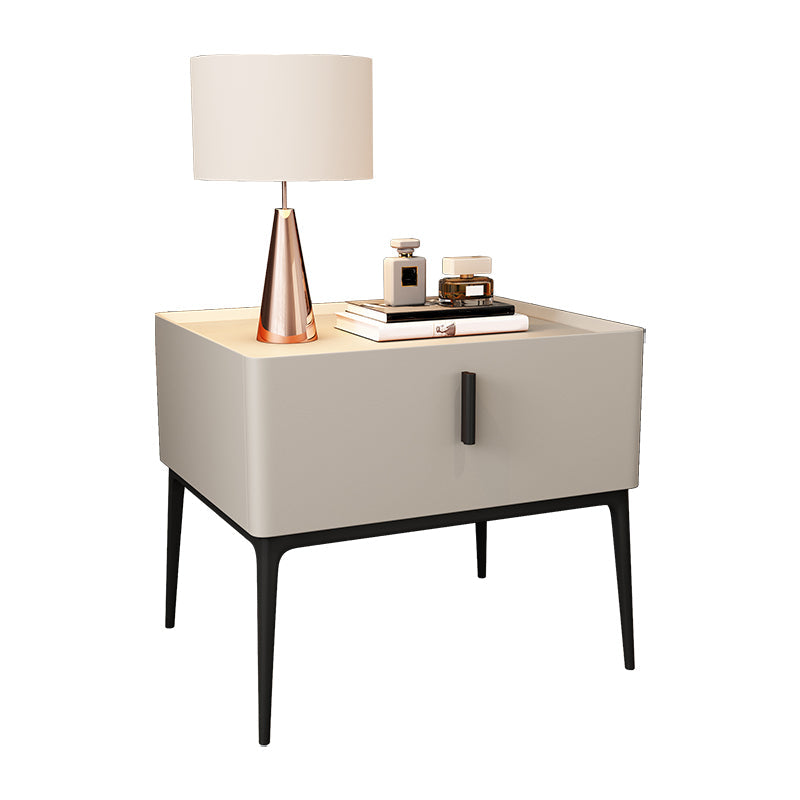 Mid-Century Modern 19-inch Tall Night Table 4 Legs Nightstand with 1 Drawer Off-White Clearhalo 'Bedroom Furniture' 'furn' 'furn_night_stand' 'Furniture' 'night_stand' 'Nightstands' 5437899