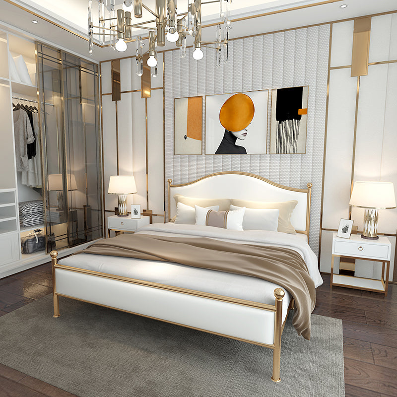 Letto standard in metallo in stile contemporaneo, letto di testiera ad arco a pannello