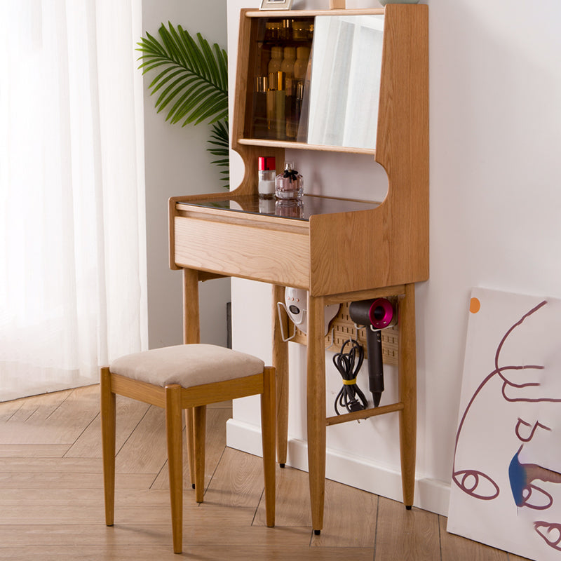 Mirrored Glass Drawers Make-up Vanity with Storage for Bedroom Makeup Vanity & Stools Light Wood Clearhalo 'Bedroom Furniture' 'furn' 'furn_makeup_vanities' 'Furniture' 'Makeup Vanities' 'makeup_vanities' 5438431