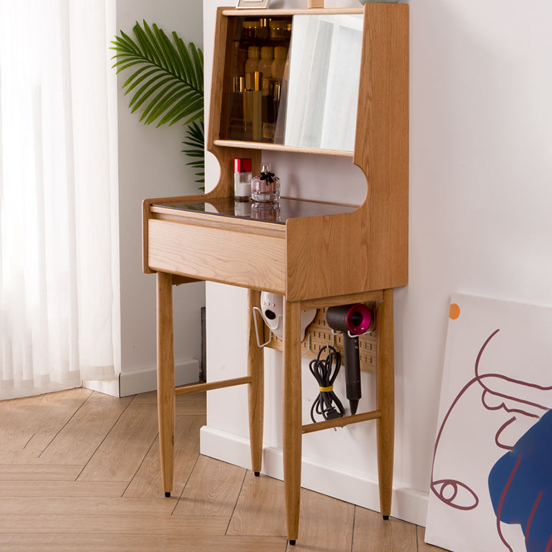 Mirrored Glass Drawers Make-up Vanity with Storage for Bedroom Makeup Vanity Light Wood Clearhalo 'Bedroom Furniture' 'furn' 'furn_makeup_vanities' 'Furniture' 'Makeup Vanities' 'makeup_vanities' 5438441