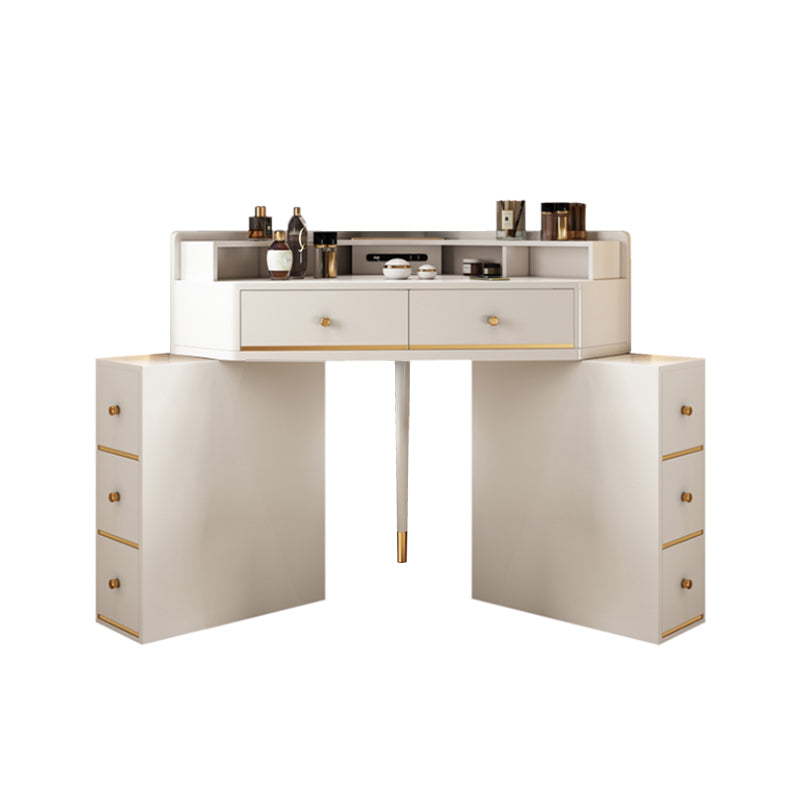 White Makeup Table Stool Set with Drawers for Bedroom 33.5" High