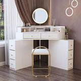 White Makeup Table Stool Set with Drawers for Bedroom 33.5" High