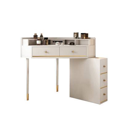 White Makeup Table Stool Set with Drawers for Bedroom 33.5" High