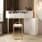 White Makeup Table Stool Set with Drawers for Bedroom 33.5" High