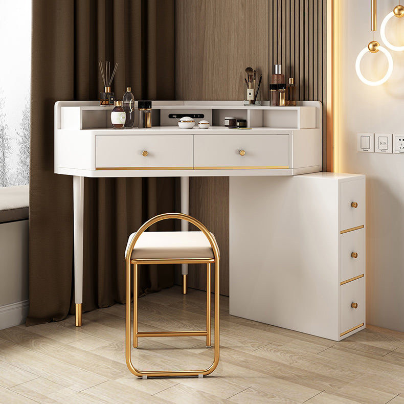 White Makeup Table Stool Set with Drawers for Bedroom 33.5" High