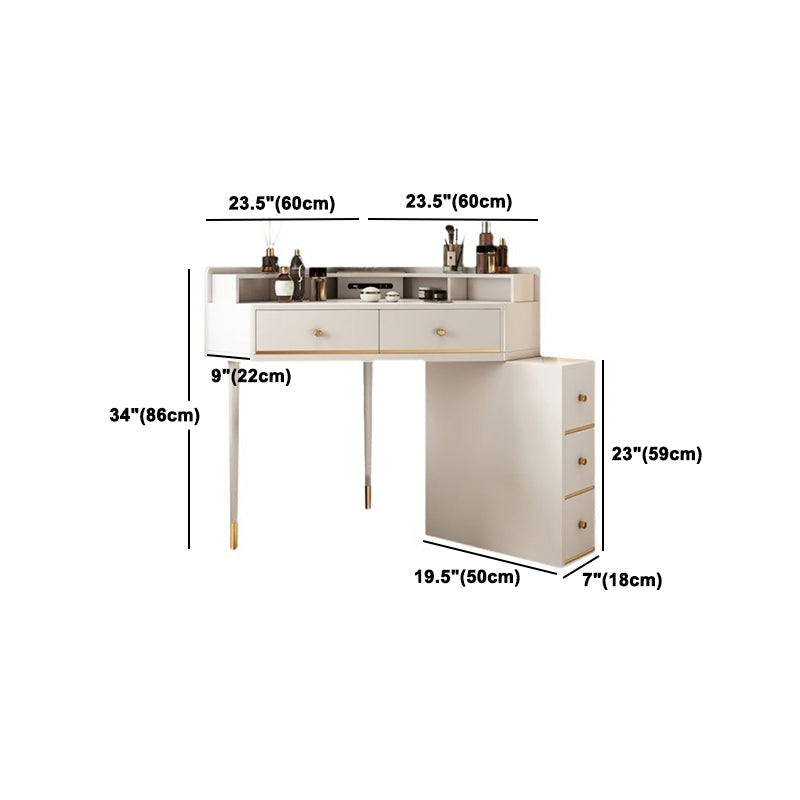 White Makeup Table Stool Set with Drawers for Bedroom 33.5" High