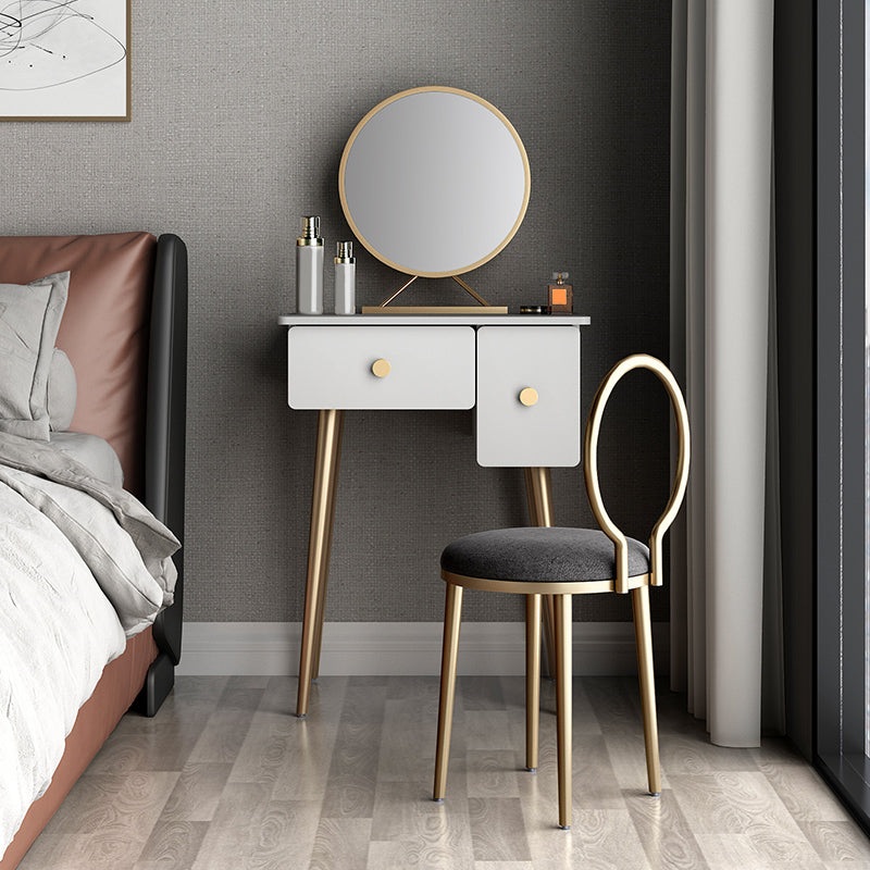 Glam Makeup Vanity Table with Drawers and Chari in White for Bedroom Makeup Vanity & Mirror & Stools 24"L x 18"W x 30"H Gray Clearhalo 'Bedroom Furniture' 'furn' 'furn_makeup_vanities' 'Furniture' 'Makeup Vanities' 'makeup_vanities' 5438495