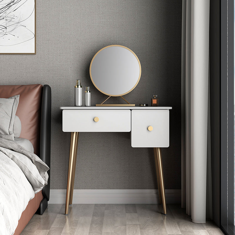 Glam Makeup Vanity Table with Drawers and Chari in White for Bedroom Makeup Vanity & Mirror 31.5"L x 18"W x 30"H Unavailable Clearhalo 'Bedroom Furniture' 'furn' 'furn_makeup_vanities' 'Furniture' 'Makeup Vanities' 'makeup_vanities' 5438497