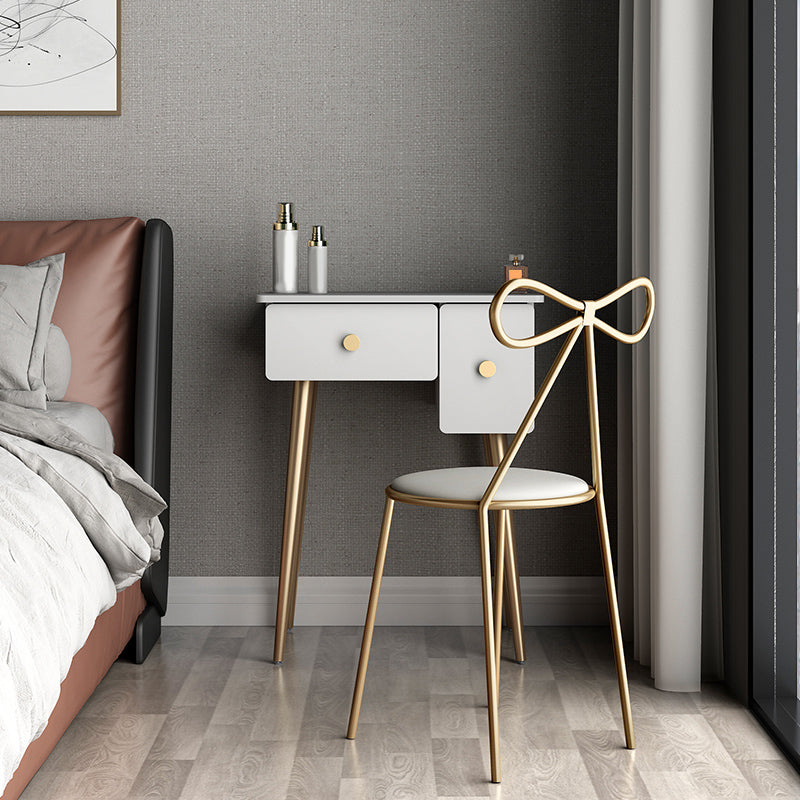 Glam Makeup Vanity Table with Drawers and Chari in White for Bedroom Makeup Vanity & Stools 24"L x 18"W x 30"H Beige Clearhalo 'Bedroom Furniture' 'furn' 'furn_makeup_vanities' 'Furniture' 'Makeup Vanities' 'makeup_vanities' 5438500