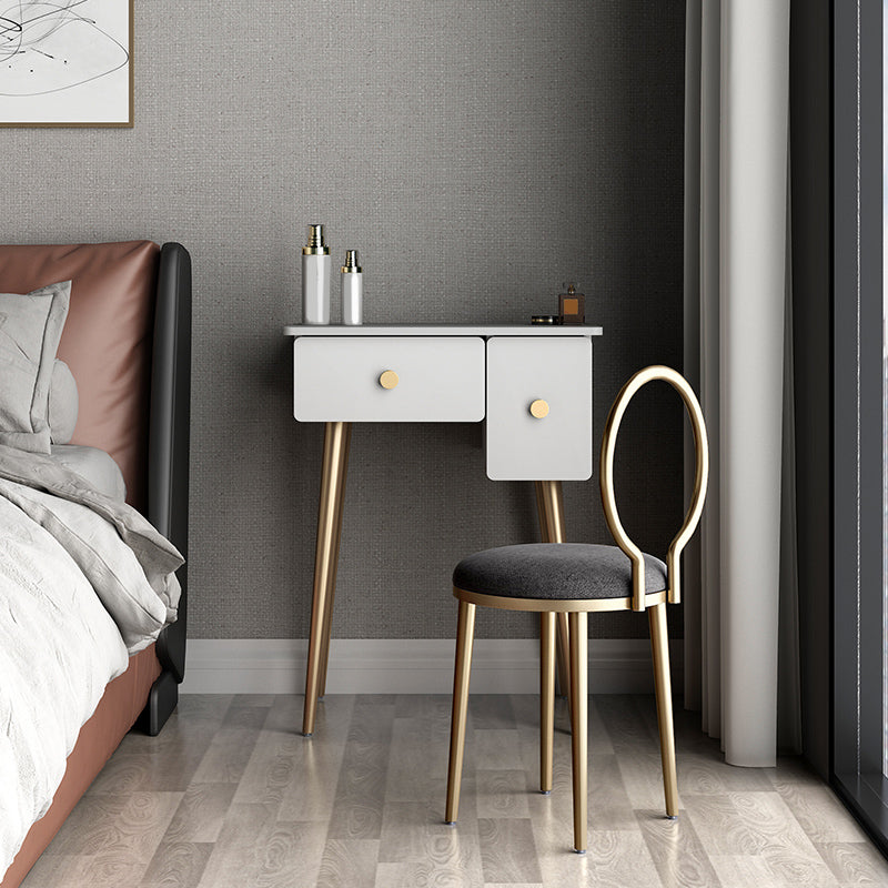 Glam Makeup Vanity Table with Drawers and Chari in White for Bedroom Makeup Vanity & Stools 24"L x 18"W x 30"H Gray Clearhalo 'Bedroom Furniture' 'furn' 'furn_makeup_vanities' 'Furniture' 'Makeup Vanities' 'makeup_vanities' 5438502