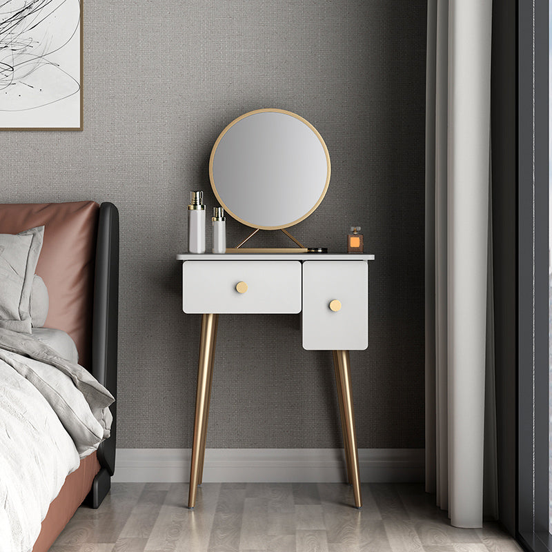 Glam Makeup Vanity Table with Drawers and Chari in White for Bedroom Makeup Vanity & Mirror 24"L x 18"W x 30"H Unavailable Clearhalo 'Bedroom Furniture' 'furn' 'furn_makeup_vanities' 'Furniture' 'Makeup Vanities' 'makeup_vanities' 5438506
