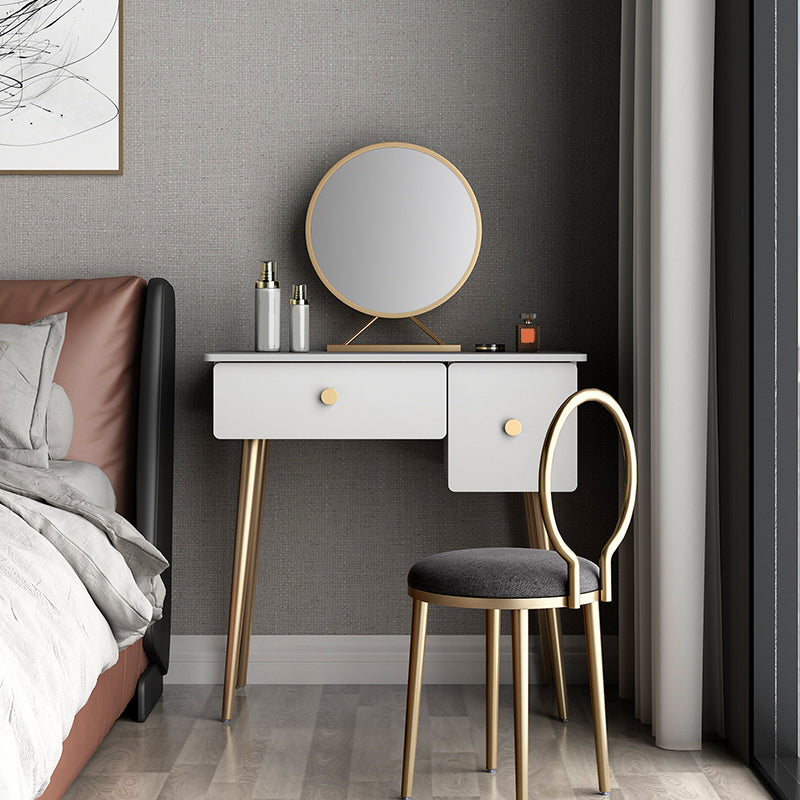 Glam Makeup Vanity Table with Drawers and Chari in White for Bedroom Makeup Vanity & Mirror & Stools 31.5"L x 18"W x 30"H Gray Clearhalo 'Bedroom Furniture' 'furn' 'furn_makeup_vanities' 'Furniture' 'Makeup Vanities' 'makeup_vanities' 5438508