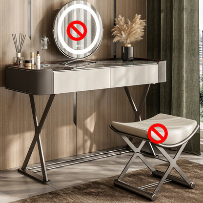 Dresser Makeup Counter With 2 Storage Drawers and Stool for Bedroom Makeup Vanity Black Clearhalo 'Bedroom Furniture' 'furn' 'furn_makeup_vanities' 'Furniture' 'Makeup Vanities' 'makeup_vanities' 5438534