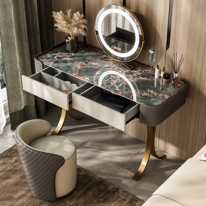 Dresser Makeup Counter With 2 Storage Drawers and Stool for Bedroom Clearhalo 'Bedroom Furniture' 'furn' 'furn_makeup_vanities' 'Furniture' 'Makeup Vanities' 'makeup_vanities' 5438535