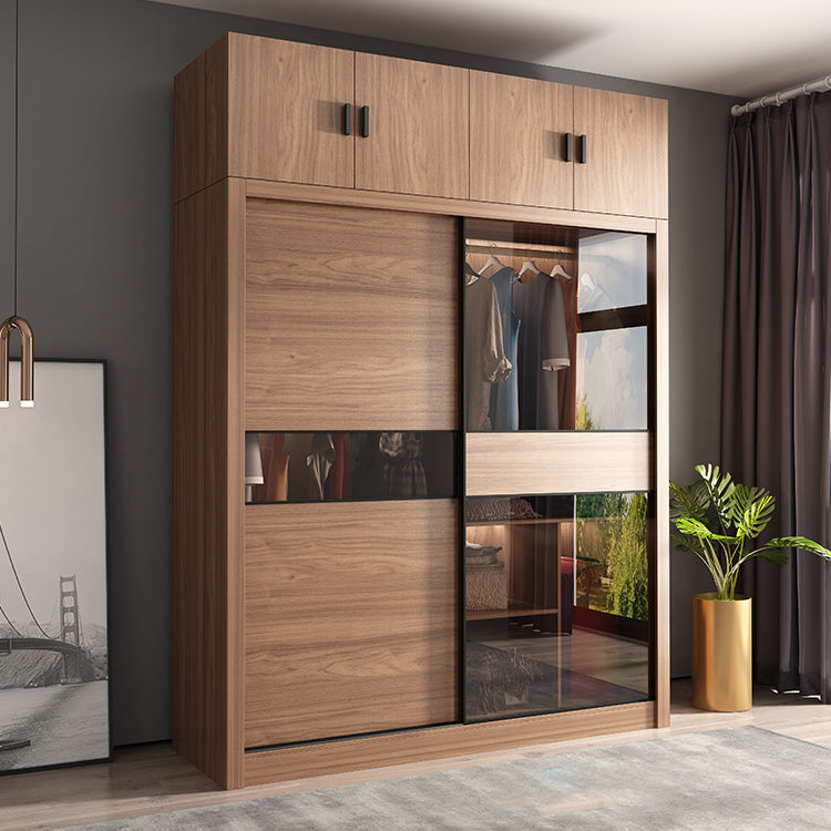 Brown Wardrobe Closet Engineered Wood Storage Cabinet for Bedroom