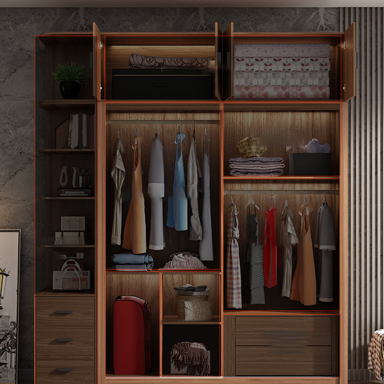 Brown Wardrobe Closet Engineered Wood Storage Cabinet for Bedroom