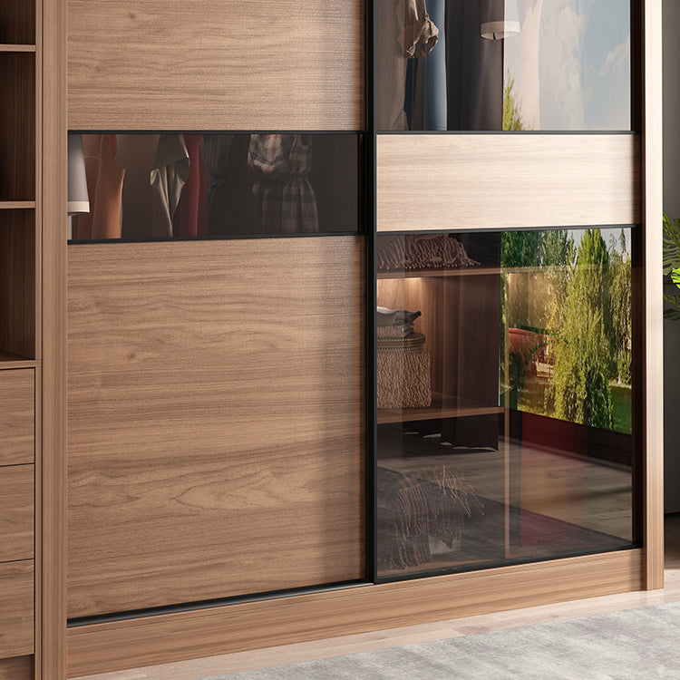 Brown Wardrobe Closet Engineered Wood Storage Cabinet for Bedroom